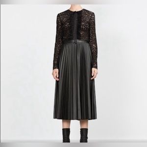 NWT Zara Black Lace Faux MIDI Leather Dress w Pleated Skirt 4222 243 800 XS